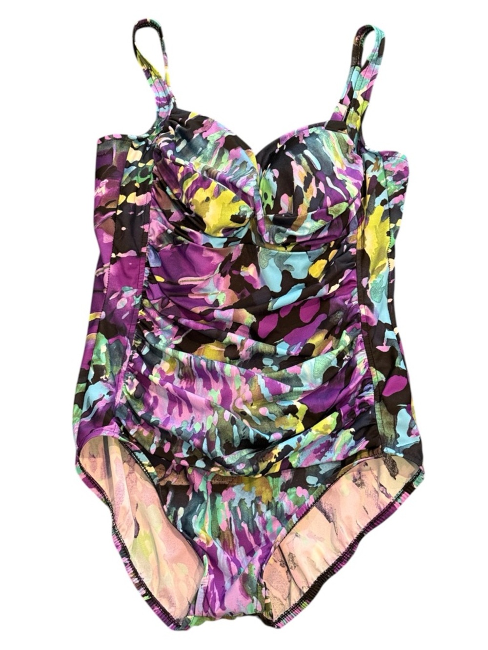 Jewel Tone Ruched One Piece Swimsuit Purple Teal Black Supportive Bathing Suit